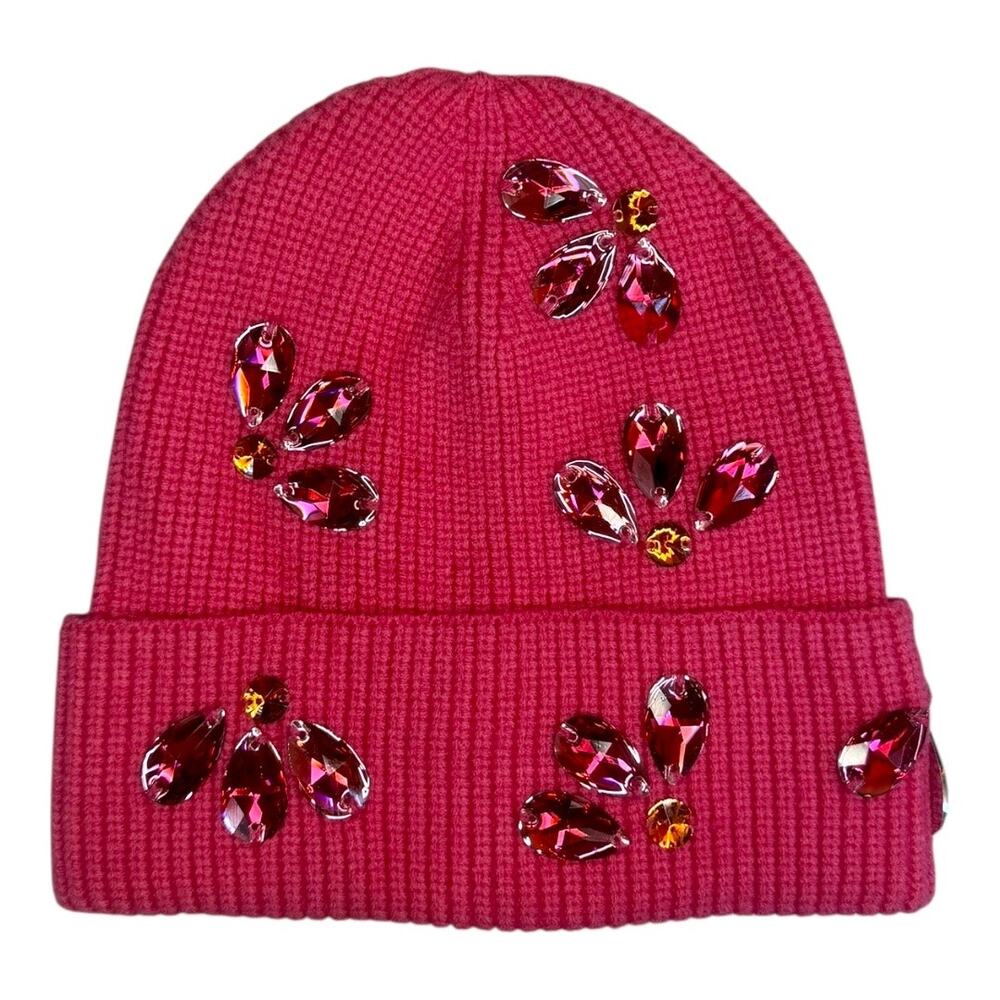 Anthropologie Coral Pink Bejeweled Knit Hat